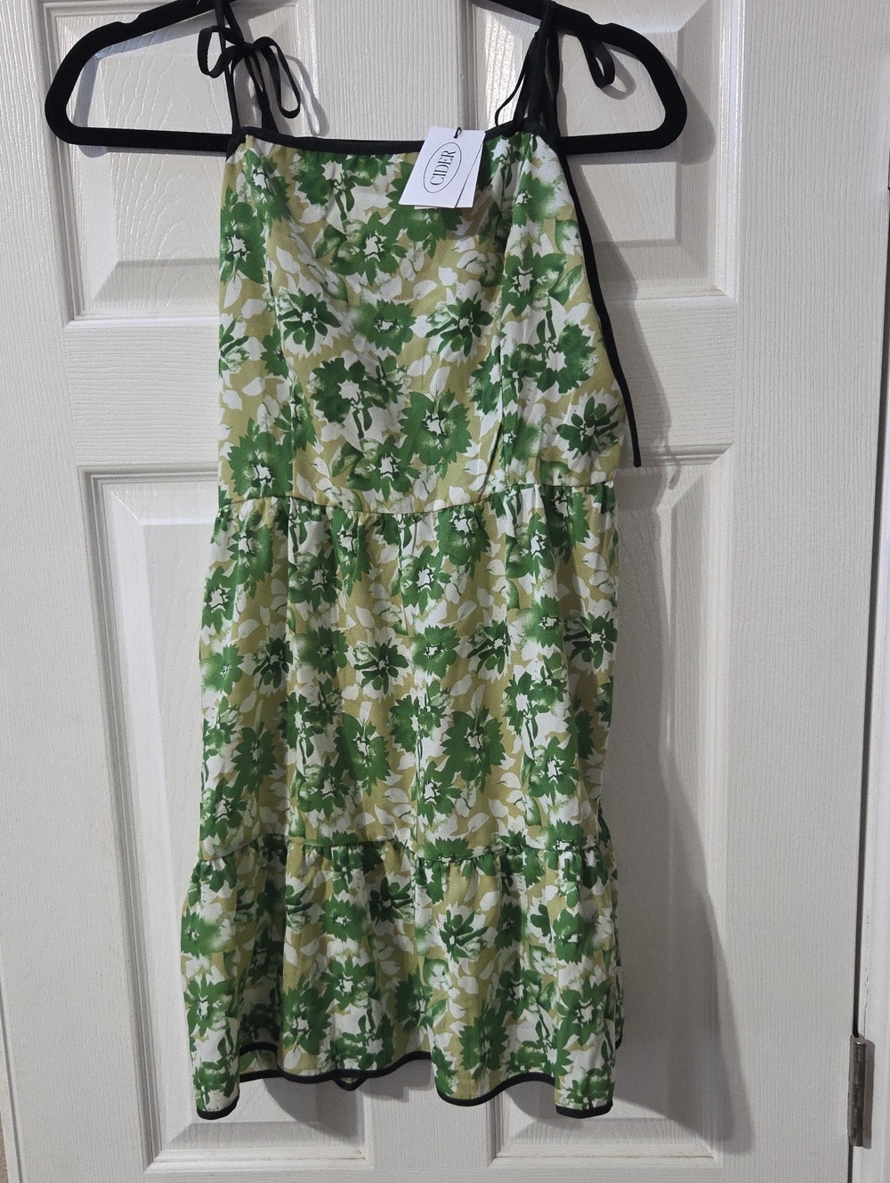 Cider Green and White Floral Tie-Shoulder Dress